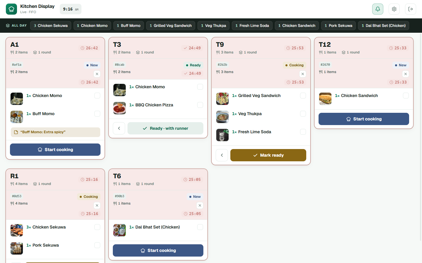 Kitchen tickets move with visible urgency. — live screen