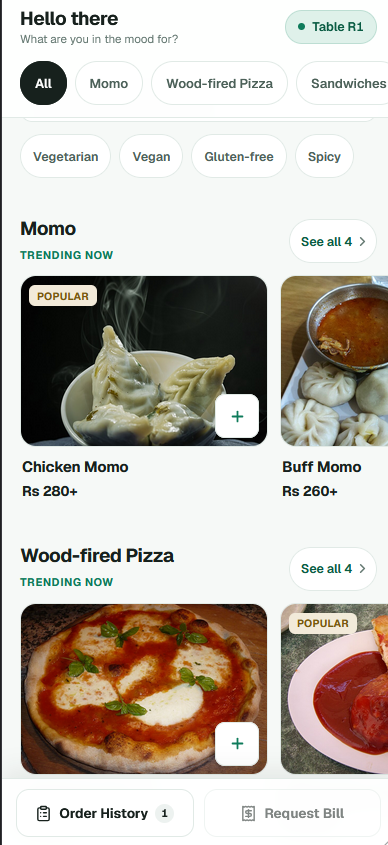 Guest ordering menu on a phone